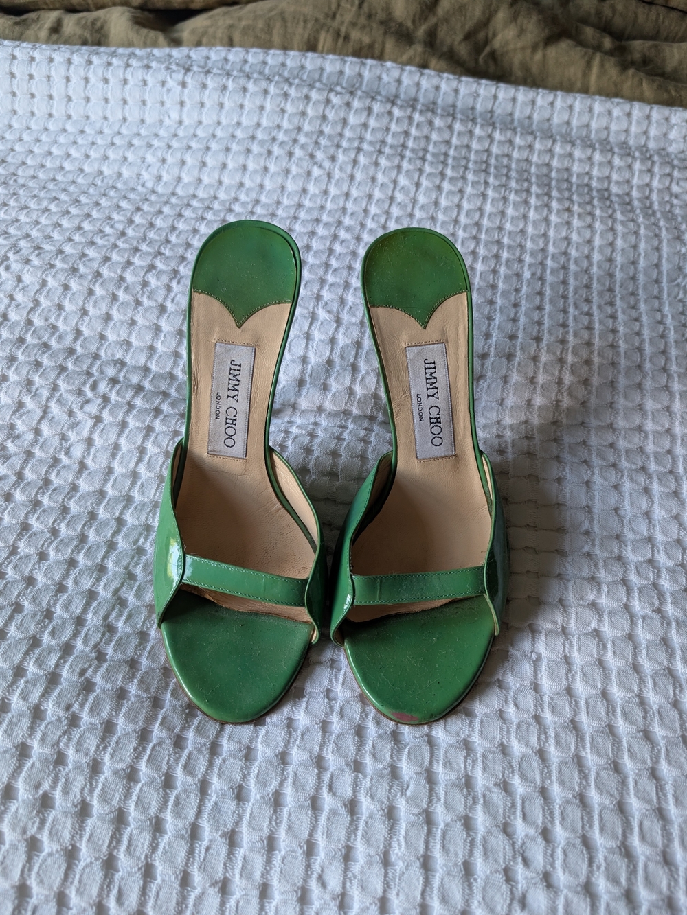 Jimmy Choo Green Patent Leather Slide Sandals Size 38